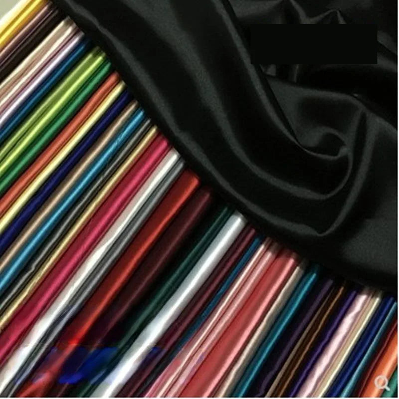 High Density Thin Satin Fabric By The Meter for Cheongsam Clothes Dresses Sewing Micro Stretch Plain Cloth Needlework Soft Black