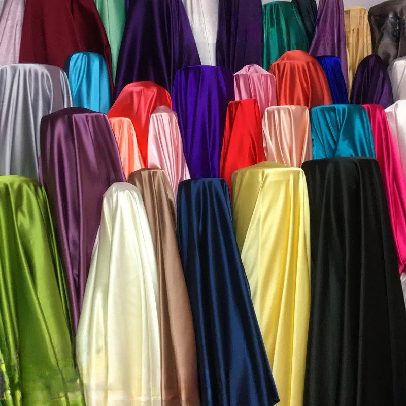 High Density Thin Satin Fabric By The Meter for Cheongsam Clothes Dresses Sewing Micro Stretch Plain Cloth Needlework Soft Black