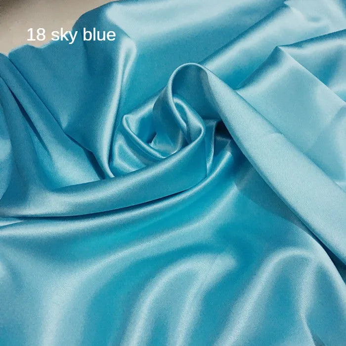 High Density Thin Satin Fabric By The Meter for Cheongsam Clothes Dresses Sewing Micro Stretch Plain Cloth Needlework Soft Black